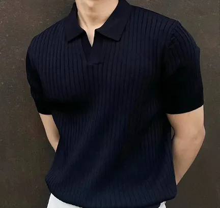 Casual V-Neck Short-Sleeve Ethan Knitted Polo Shirt for Holidays