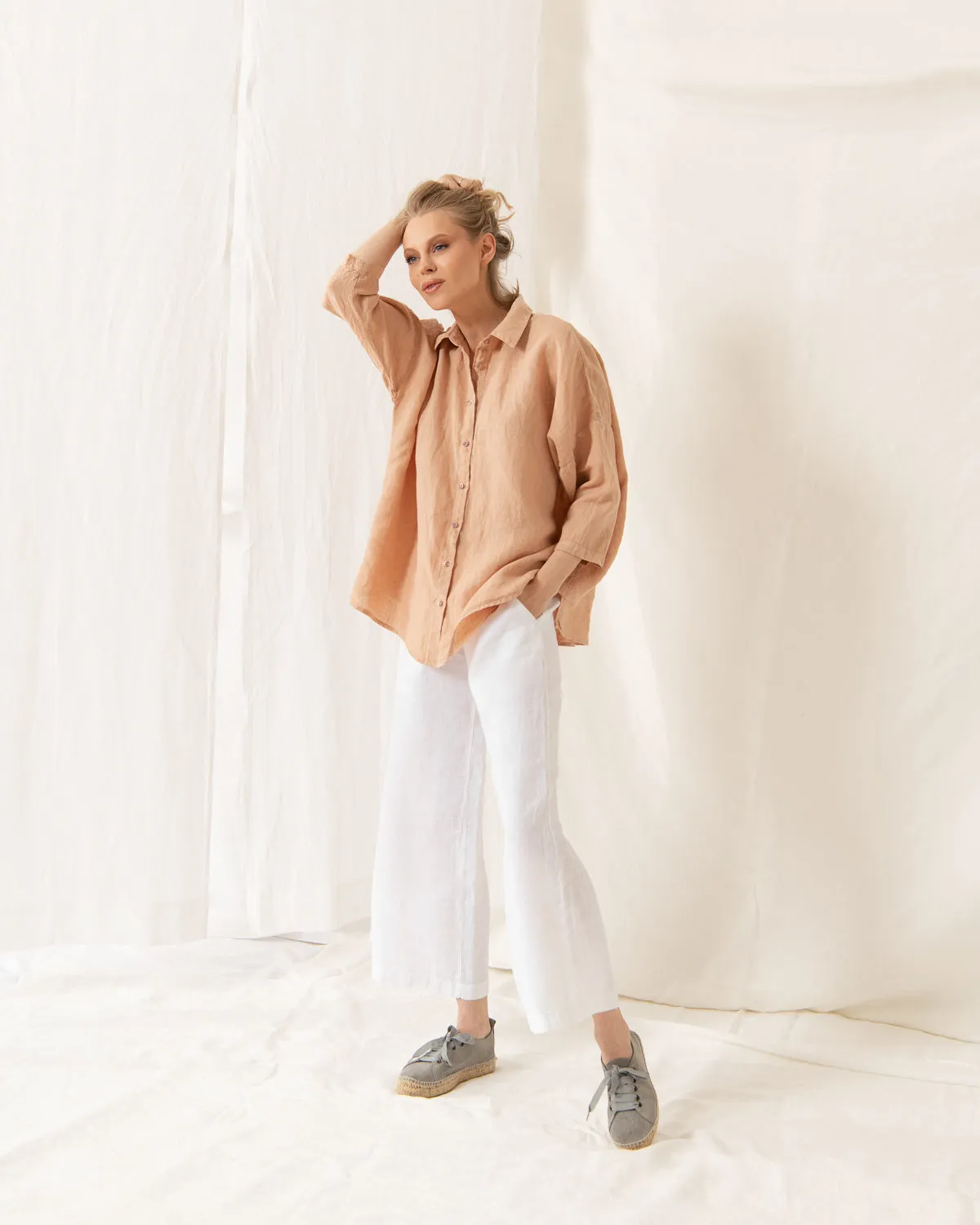 Cathy - Linen Blouse in Dusty Coral