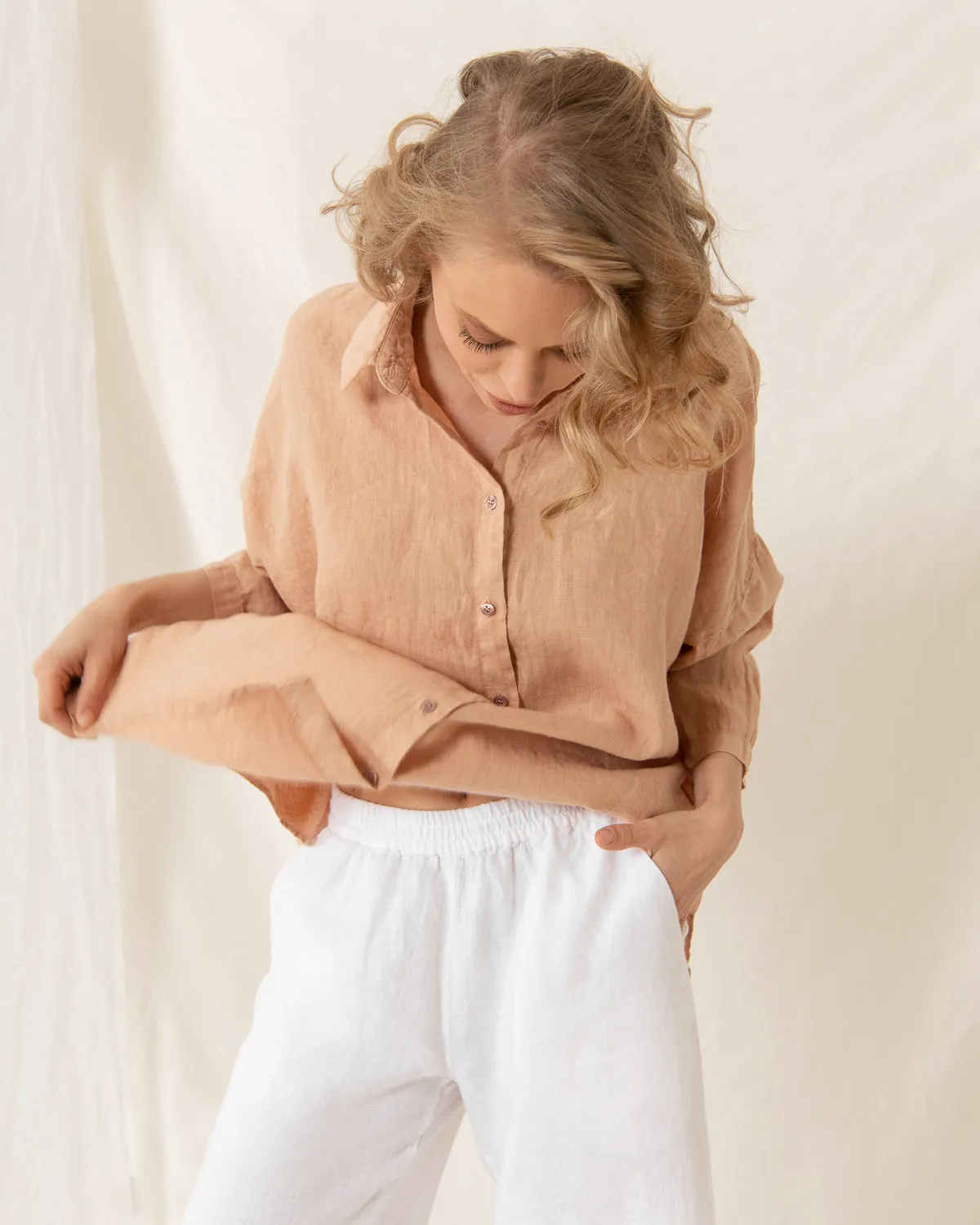 Cathy - Linen Blouse in Dusty Coral