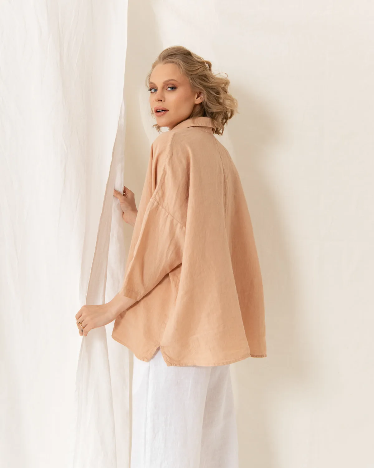 Cathy - Linen Blouse in Dusty Coral