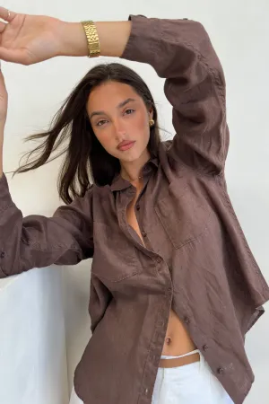 Chocolate Martini Boyfriend Linen Shirt - HUT Collective