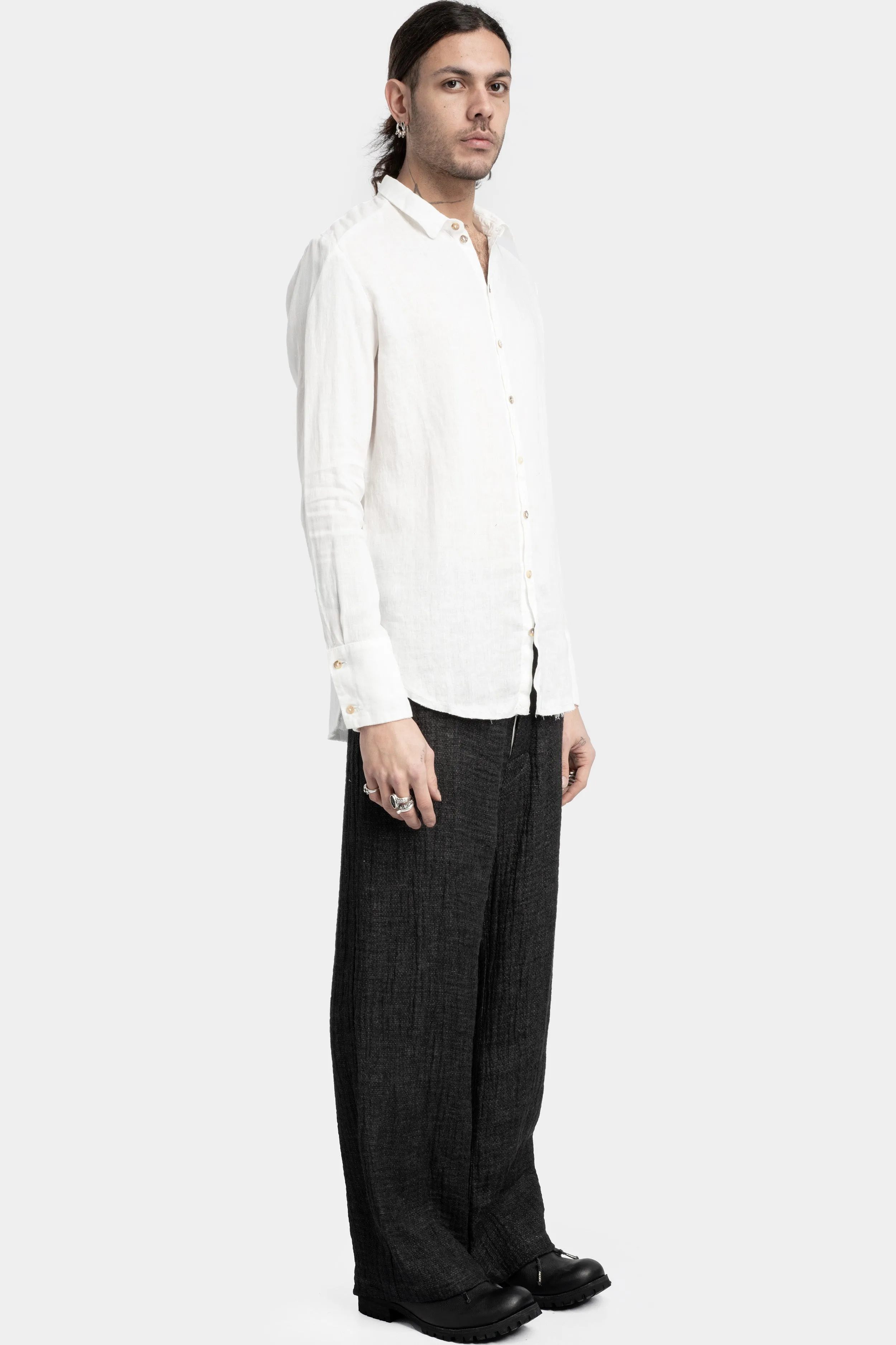 Classic collar linen shirt, White