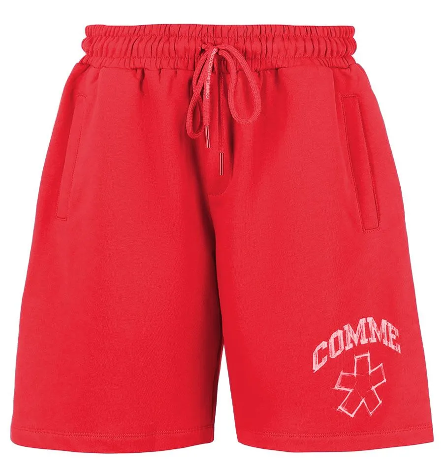 Comme Des Fuckdown Chic Red Cotton Bermuda Shorts with Logo Print