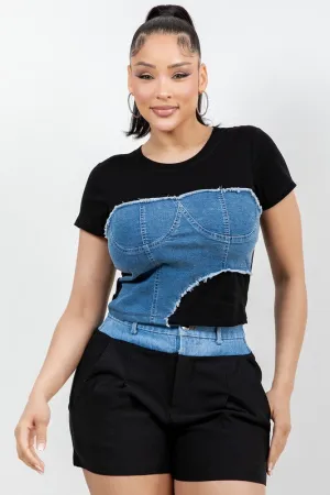 Contrast Denim Shorts