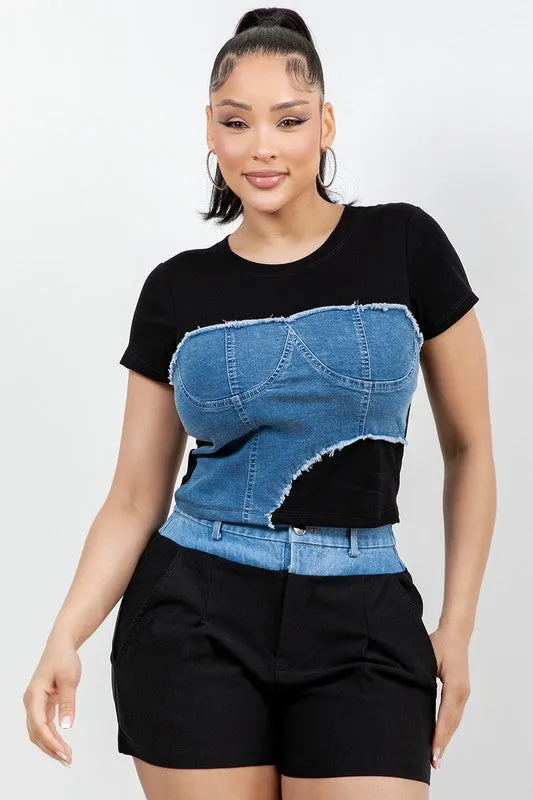 Contrast Denim Shorts