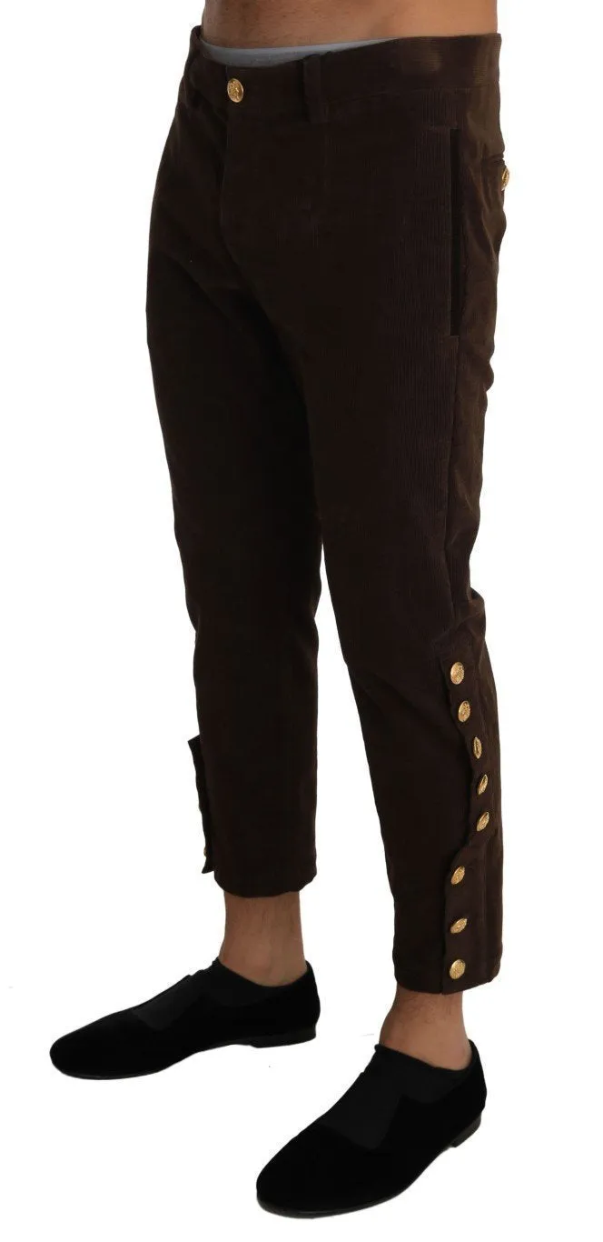 Corduroys Brown Cotton Cropped Trousers Pants