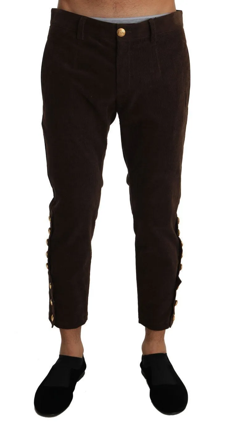 Corduroys Brown Cotton Cropped Trousers Pants