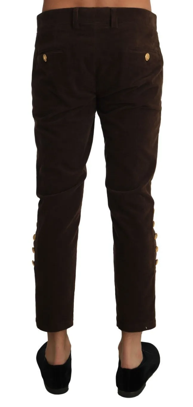 Corduroys Brown Cotton Cropped Trousers Pants
