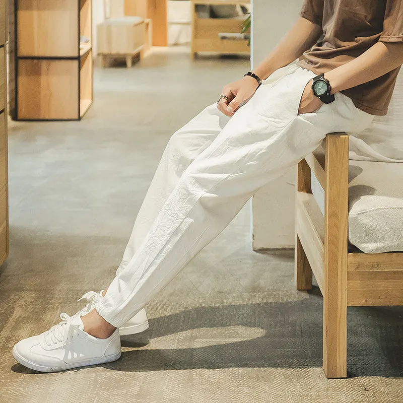 Cotton And Linen Casual College Student Cropped Pants Men Cotton And L