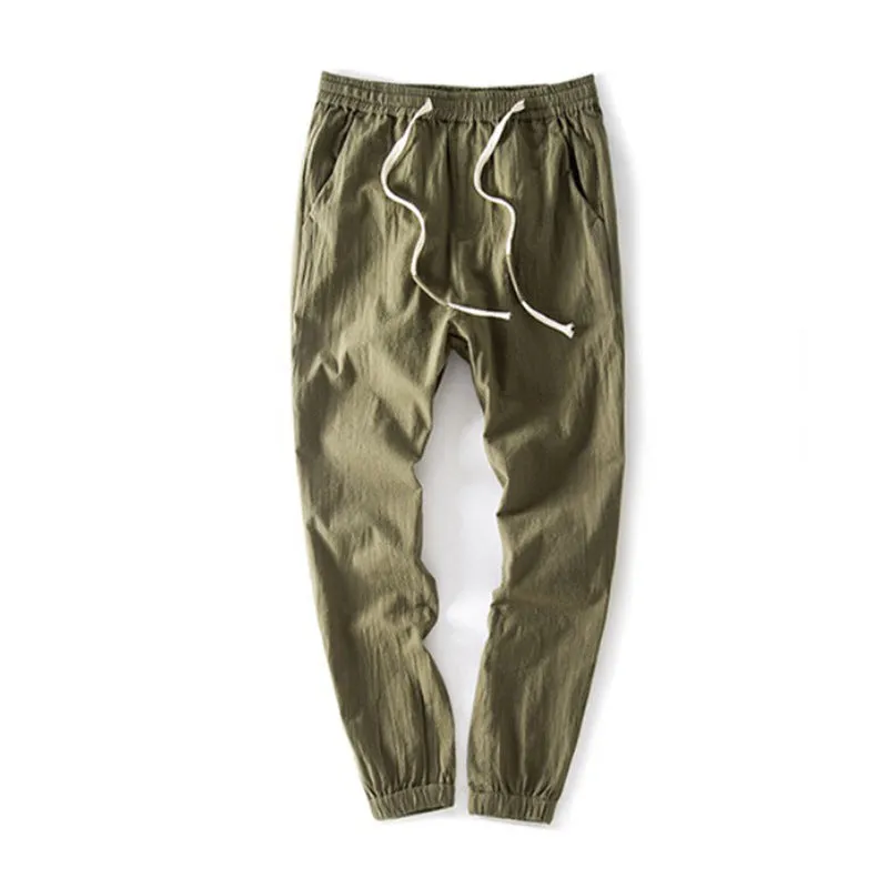 Cotton And Linen Casual College Student Cropped Pants Men Cotton And L