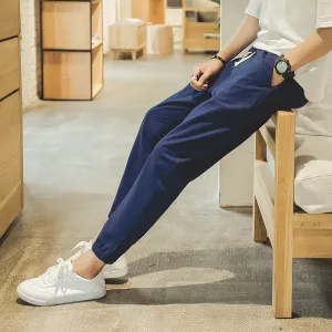 Cotton And Linen Casual College Student Cropped Pants Men Cotton And L