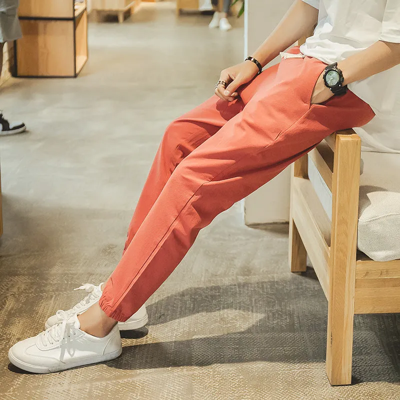 Cotton And Linen Casual College Student Cropped Pants Men Cotton And L