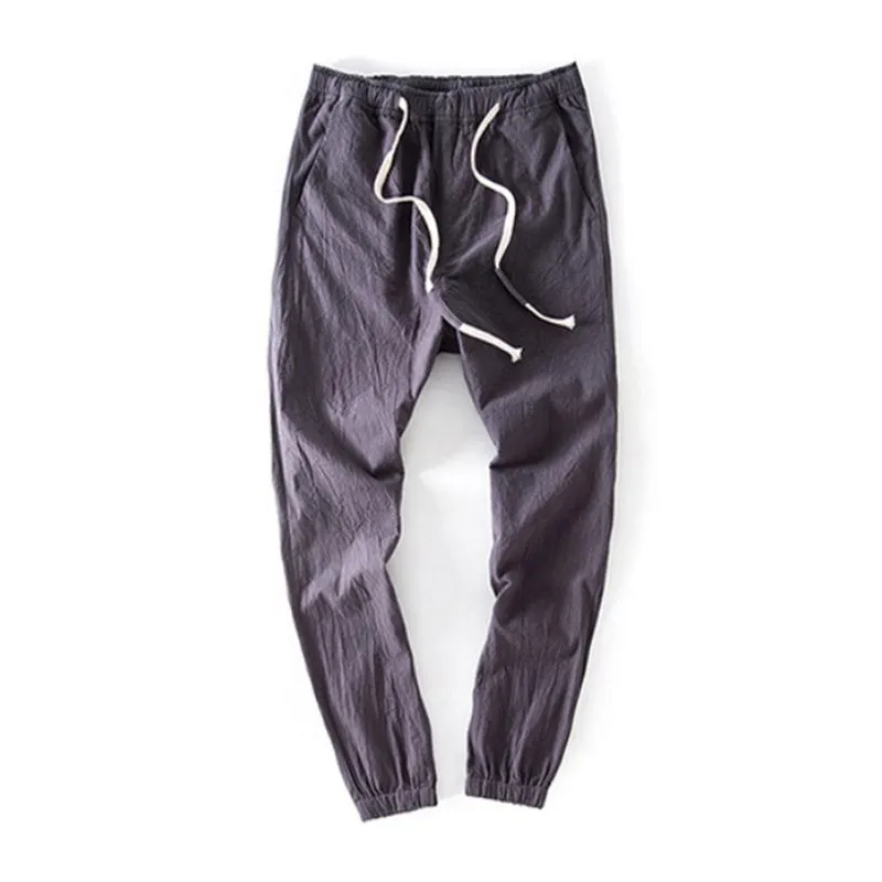 Cotton And Linen Casual College Student Cropped Pants Men Cotton And L