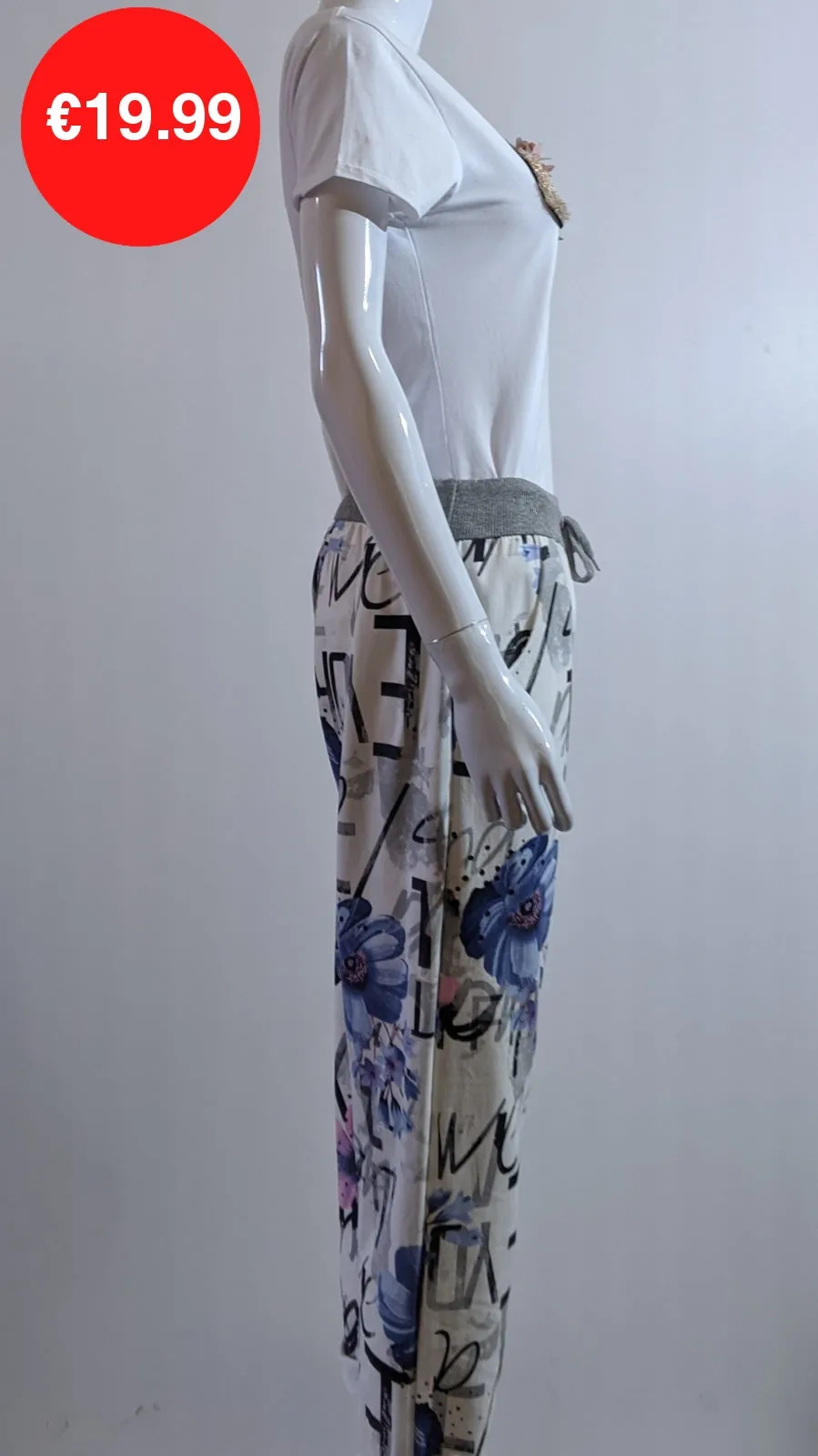 Cream Floral Print Pattern Magic Pants Joggers