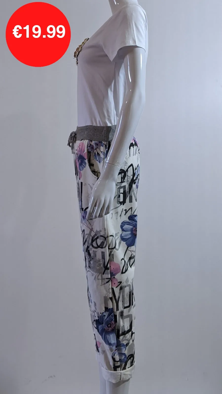 Cream Floral Print Pattern Magic Pants Joggers