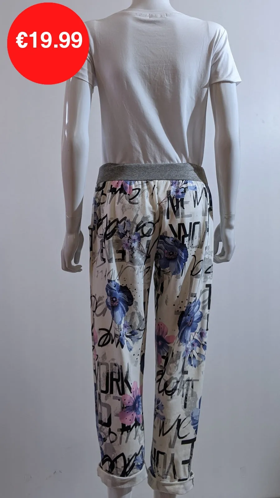 Cream Floral Print Pattern Magic Pants Joggers