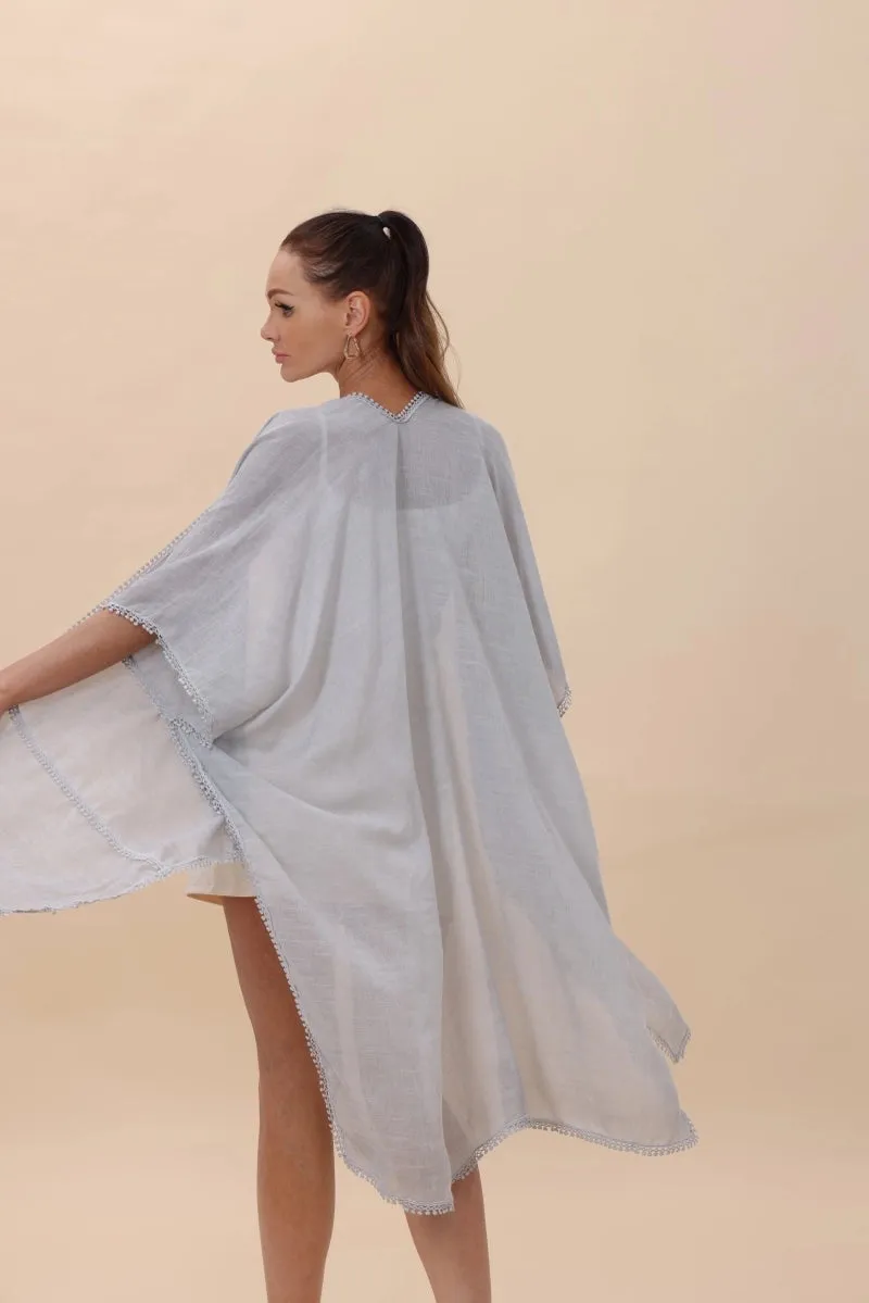 Crochet Trim Kimono - Gray