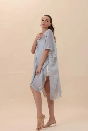 Crochet Trim Kimono - Gray