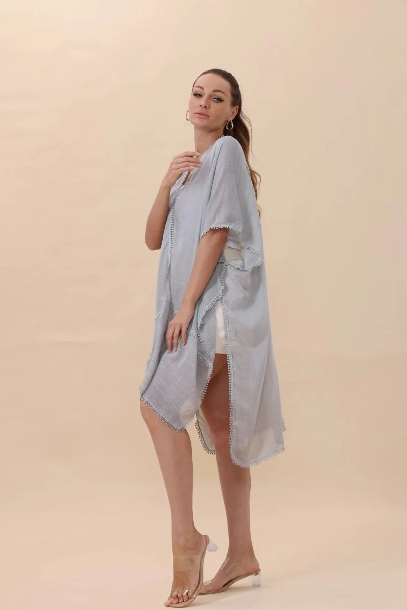 Crochet Trim Kimono - Gray