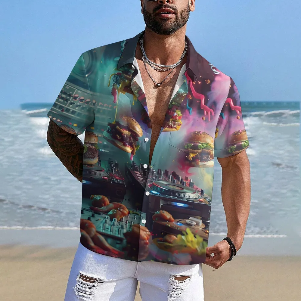 Cyberpunk Hamburger Music Casual Short Sleeve Shirt 2409006063