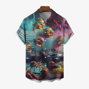 Cyberpunk Hamburger Music Casual Short Sleeve Shirt 2409006063
