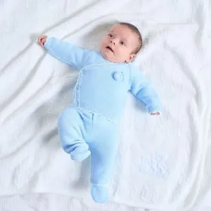 Dandelion Scallop Knitted 2-Piece Set - Blue with White Trim