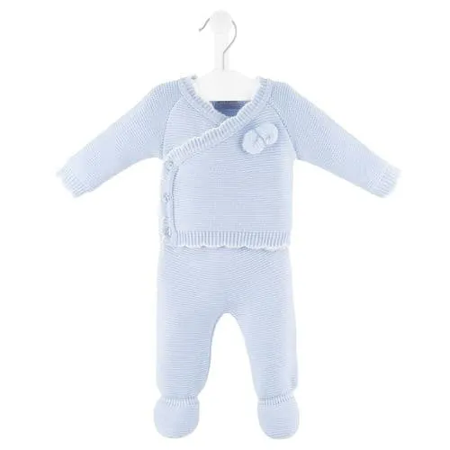 Dandelion Scallop Knitted 2-Piece Set - Blue with White Trim