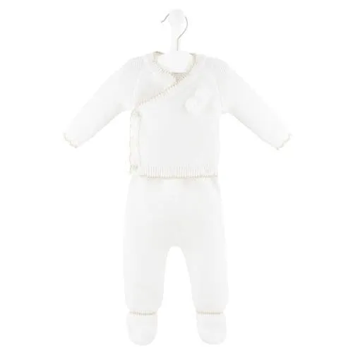 Dandelion Scallop Knitted 2-Piece Set - White with Beige Trim