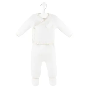 Dandelion Scallop Knitted 2-Piece Set - White with Beige Trim