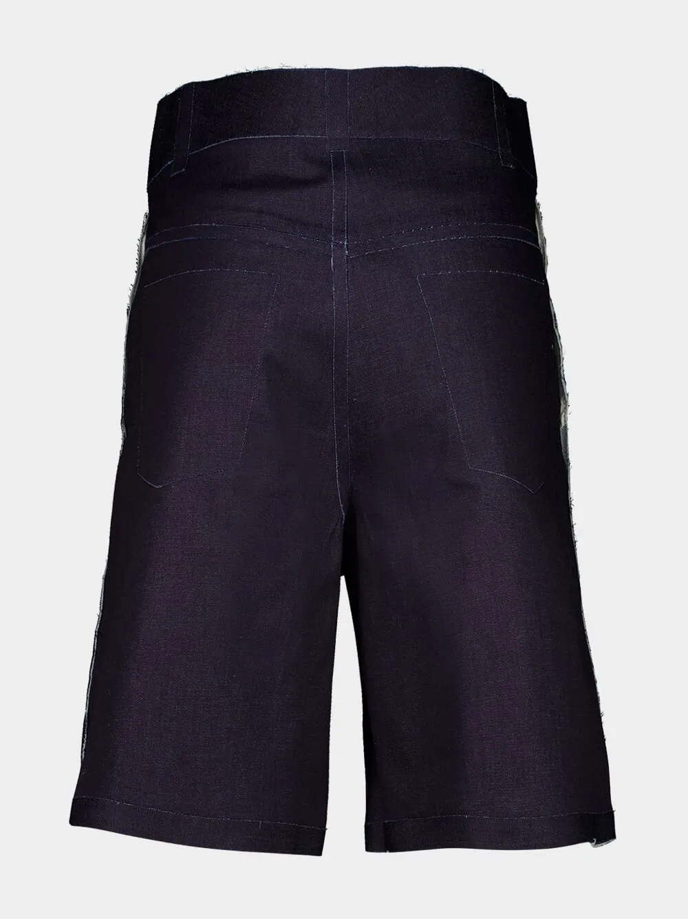 Deep Blue Stretch Denim Trompe L'Oeil Bermuda Shorts