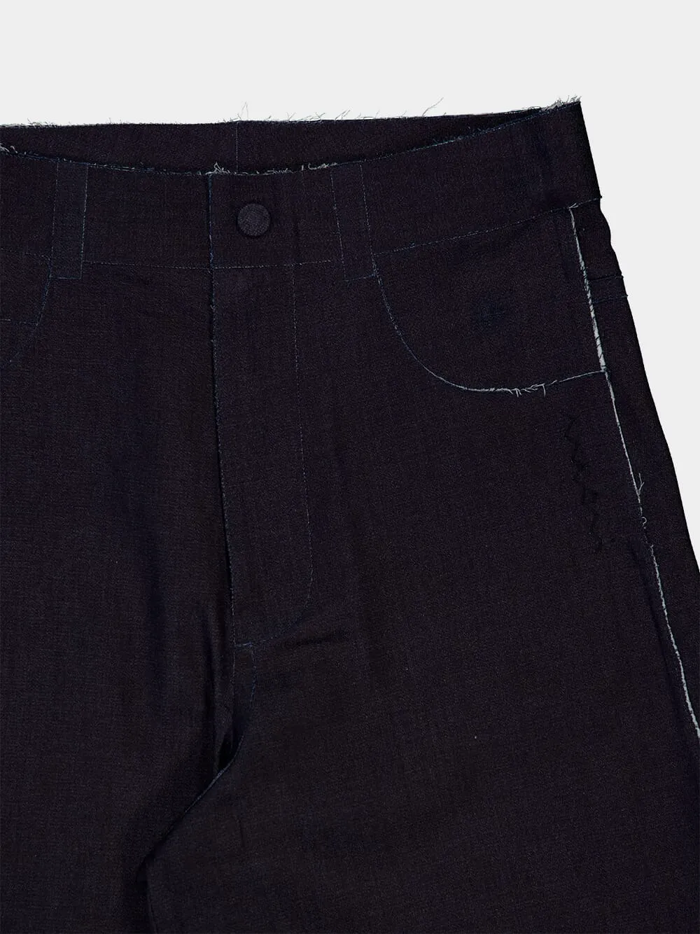 Deep Blue Stretch Denim Trompe L'Oeil Bermuda Shorts