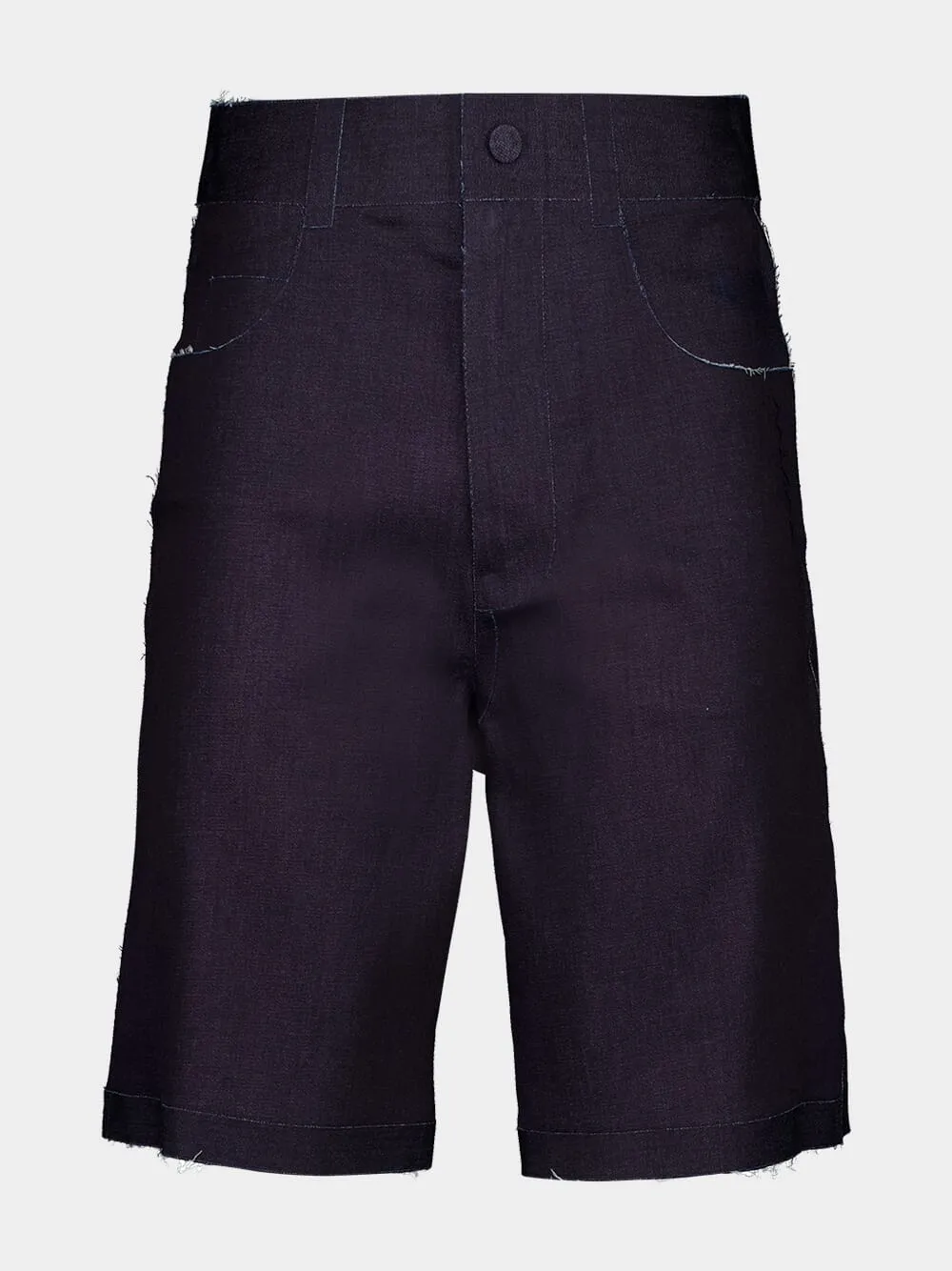 Deep Blue Stretch Denim Trompe L'Oeil Bermuda Shorts