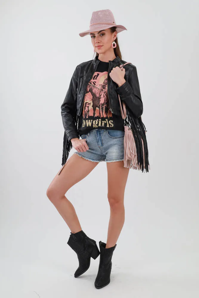 Denim Shorts Stone Embellished - Blue