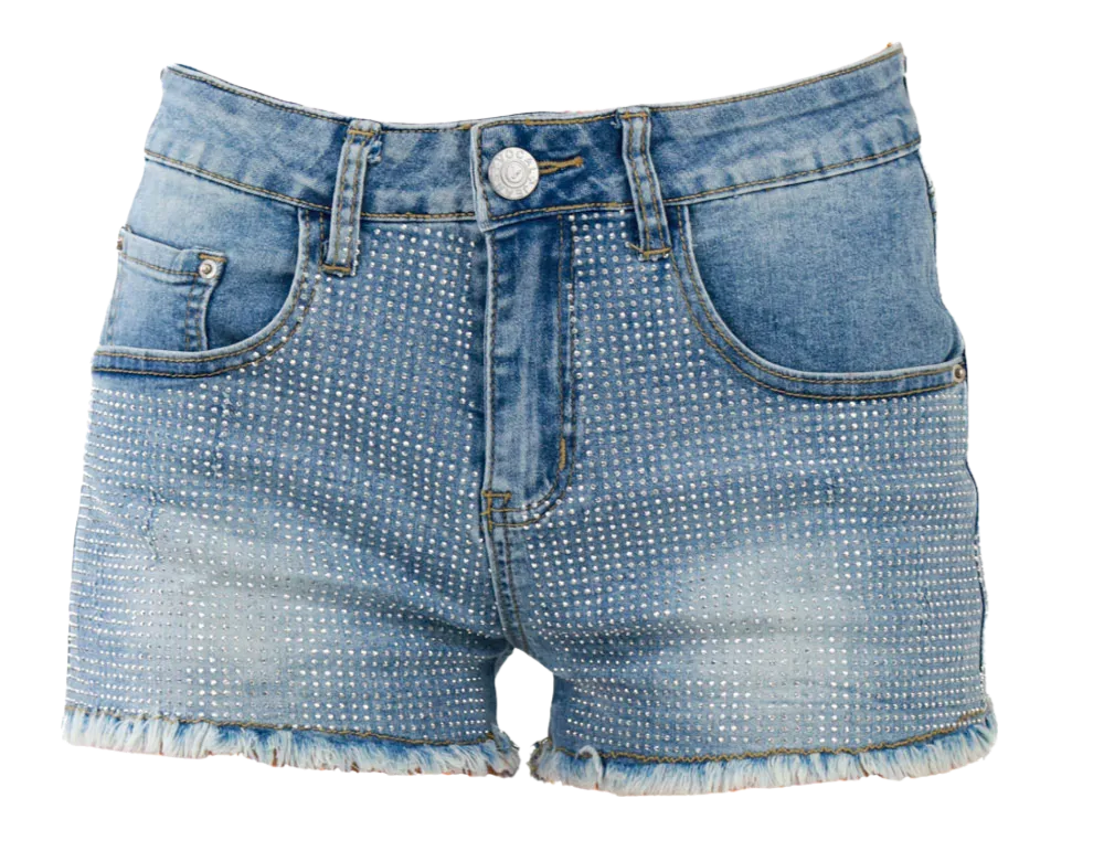 Denim Shorts Stone Embellished - Blue