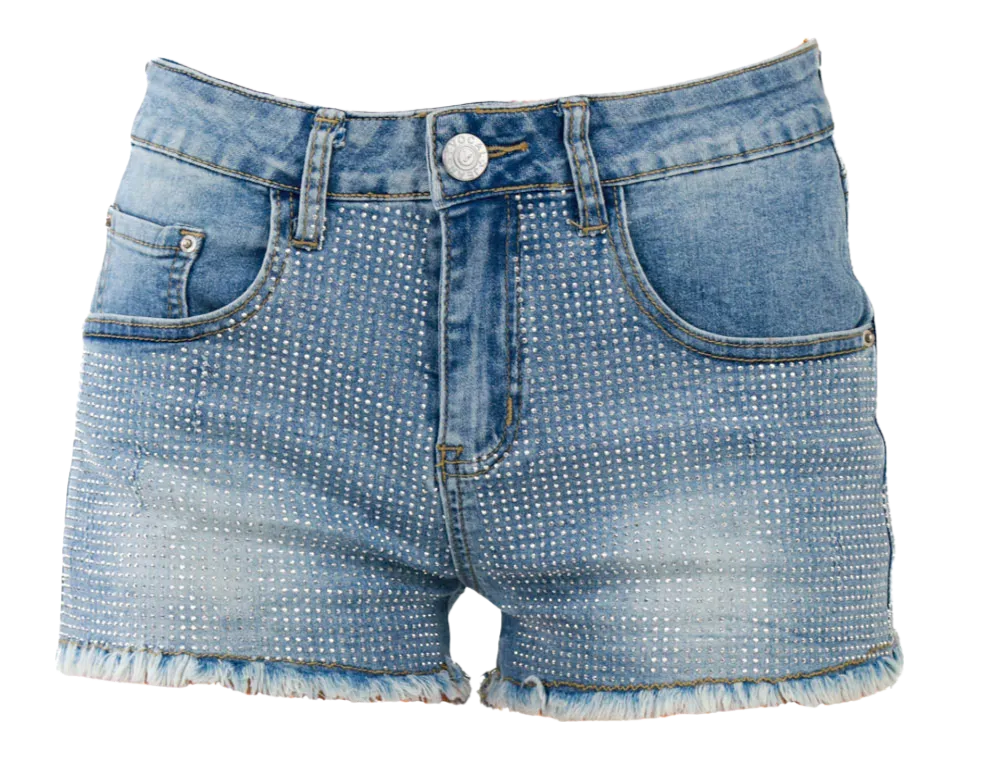 Denim Shorts Stone Embellished - Blue