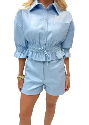 Dolce Cabo Vegan Leather Shorts - Blue Bird