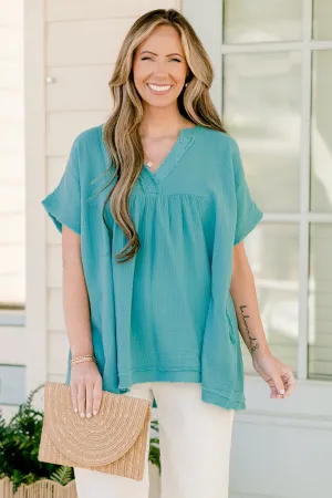 Don't Keep Me Away Top, Dusty Teal