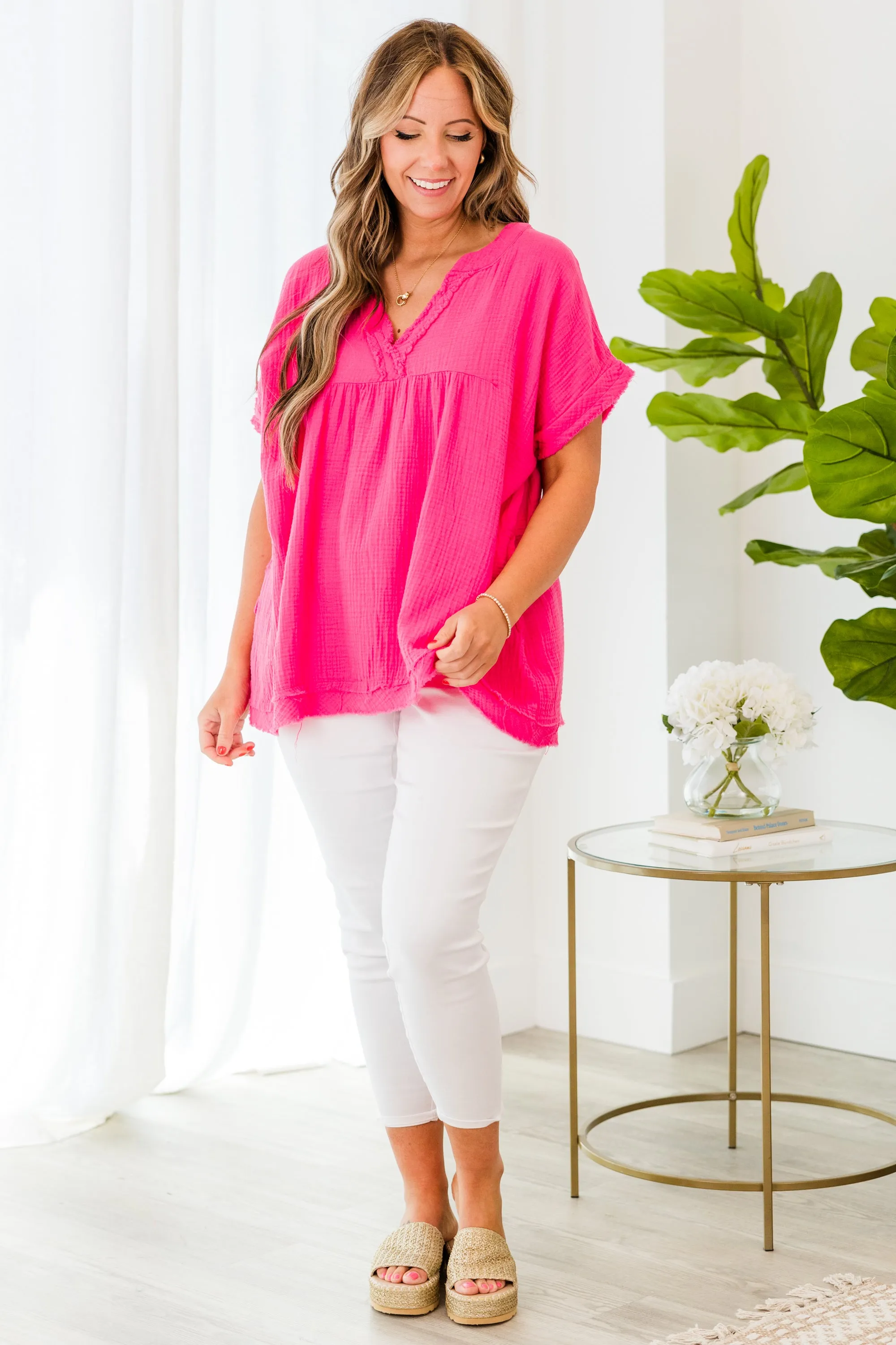 Don't Keep Me Away Top, Hot Pink