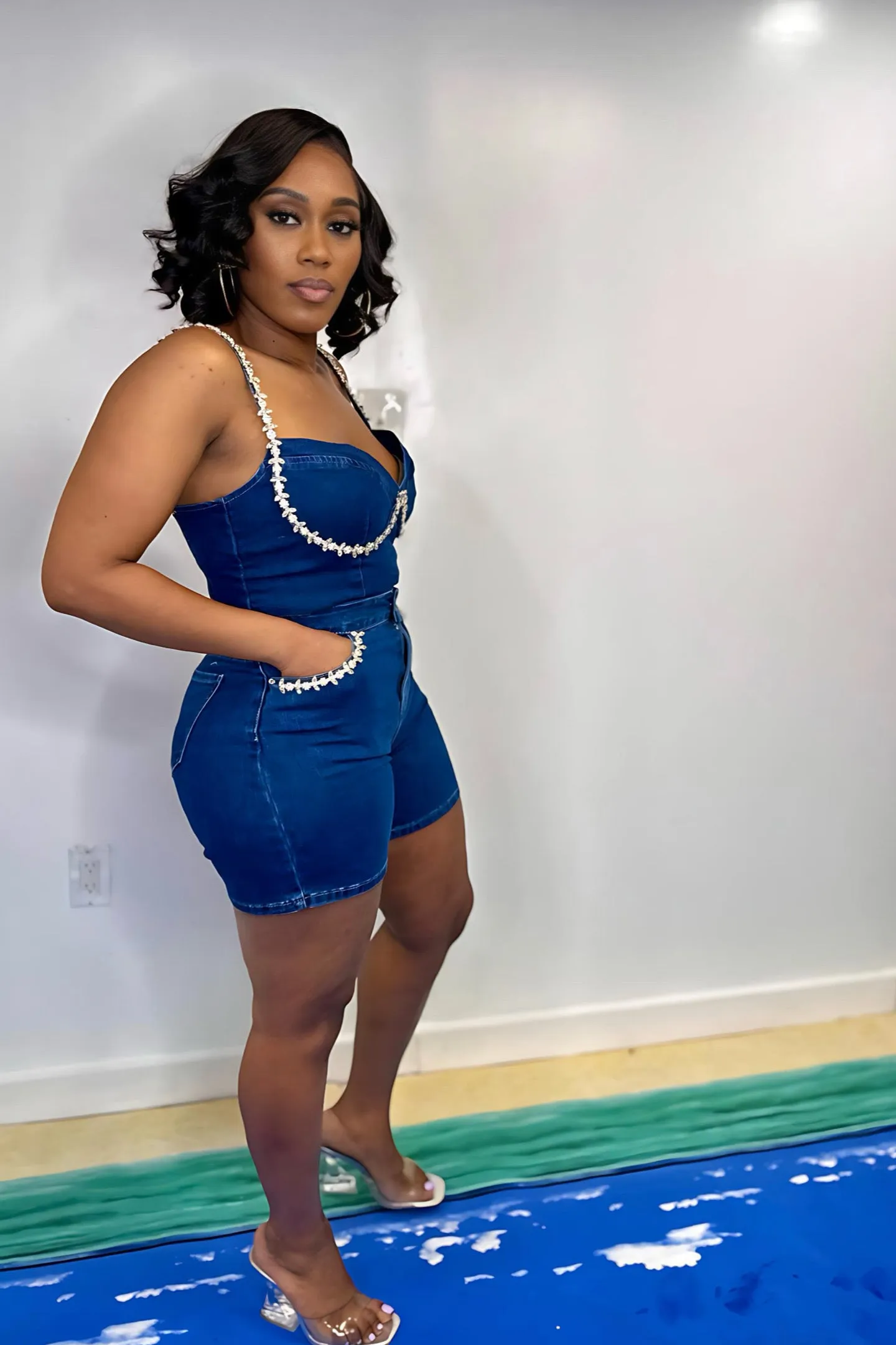 EMBELLISH STRETCH DENIM SET