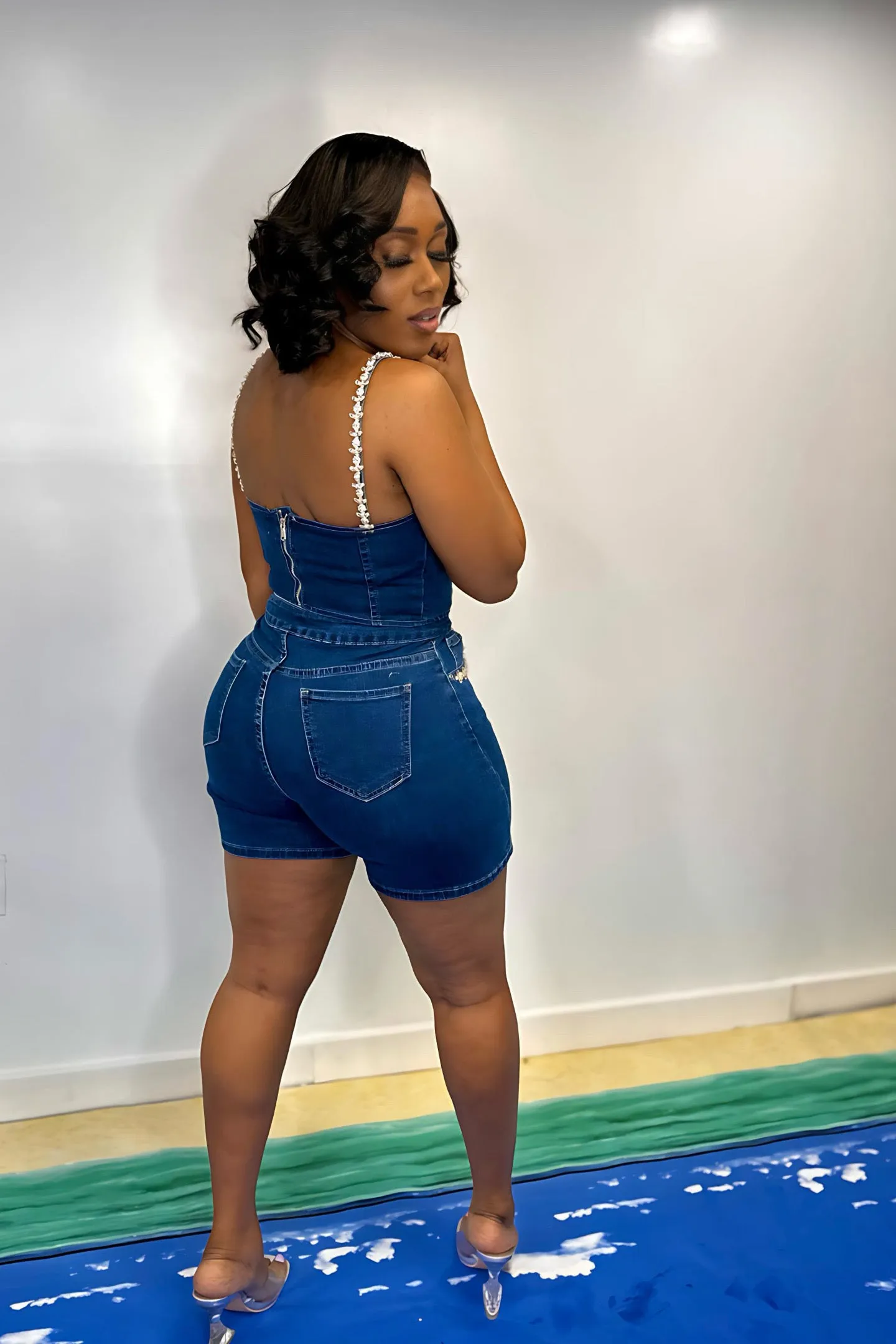 EMBELLISH STRETCH DENIM SET