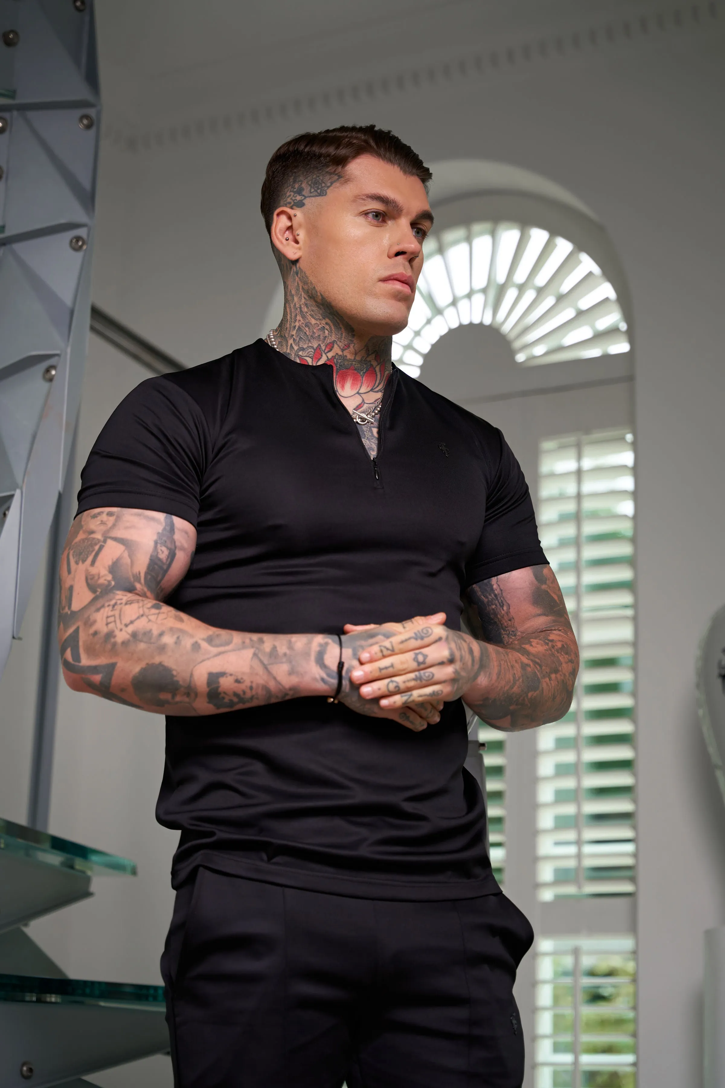 Father Sons Scuba Black Crew T Shirt With Zip Detail Short Sleeve - FSH1031