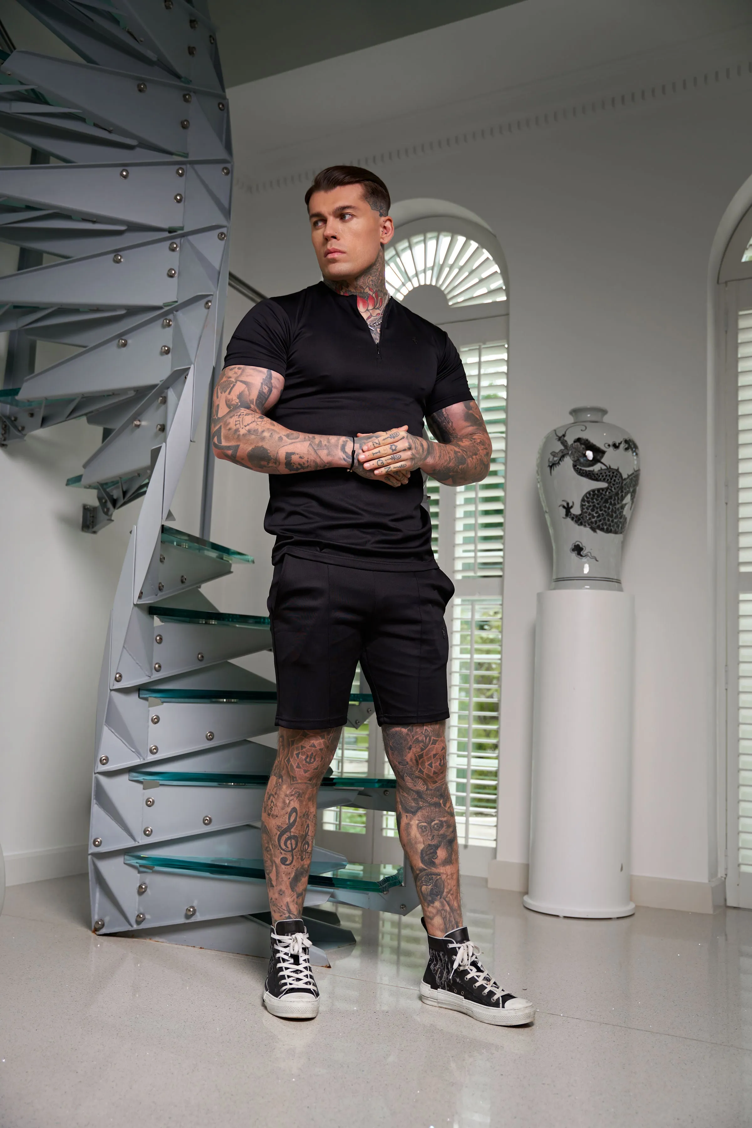 Father Sons Scuba Black Crew T Shirt With Zip Detail Short Sleeve - FSH1031