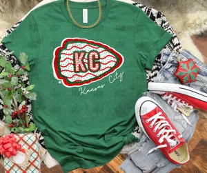 Faux Glitter Christmas Cake ARROWHEAD 2024 Design - RED Outer Glitter - GREEN TEE