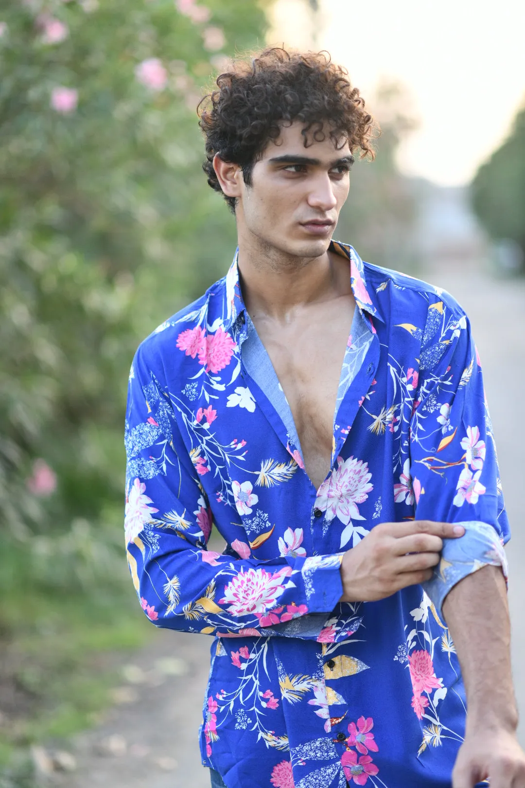 Floral Print Shirt - Royal Blue