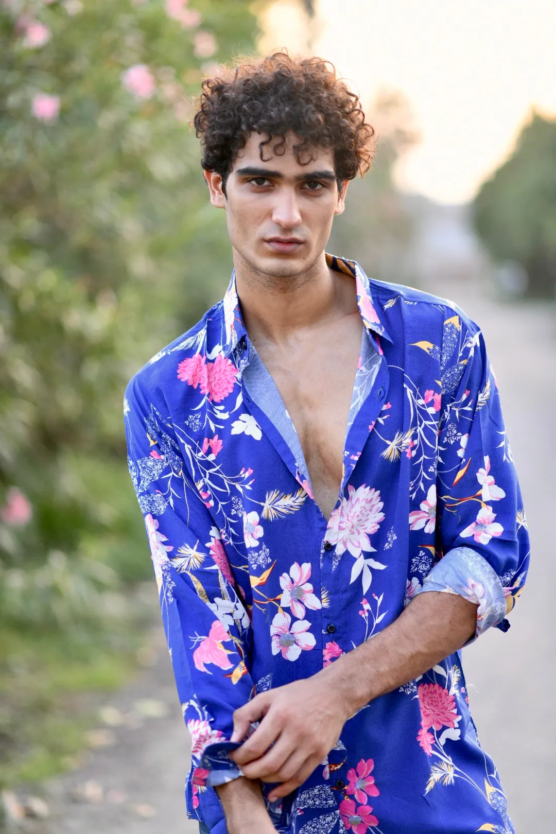 Floral Print Shirt - Royal Blue