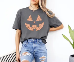 Floral Pumpkin Face Charcoal Tee