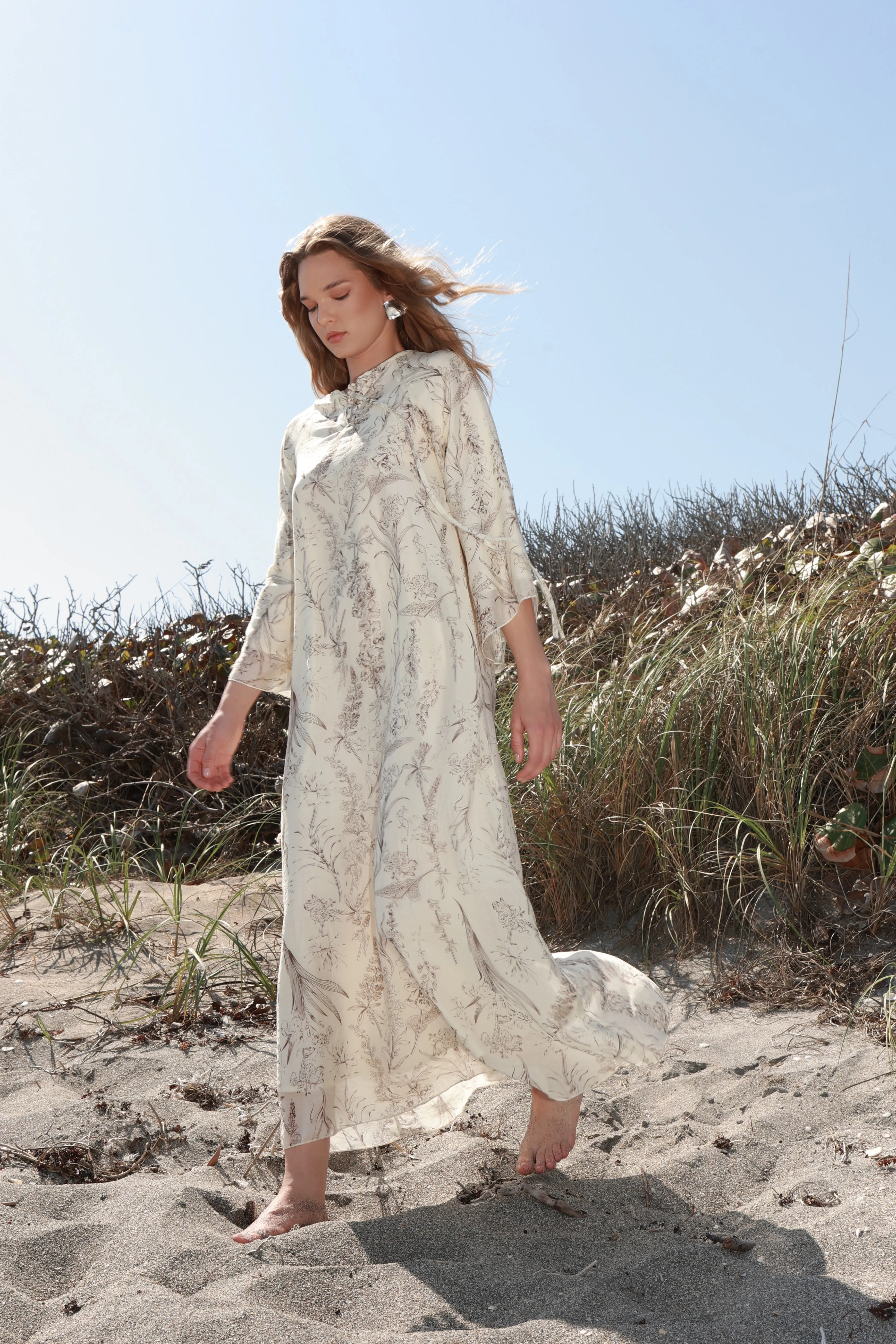 Flowy Toile Print Caftan Dress