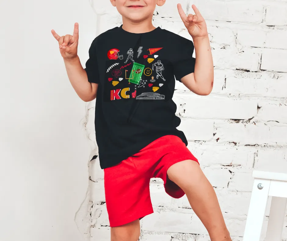 Football KC Icons Scattered Black Tee