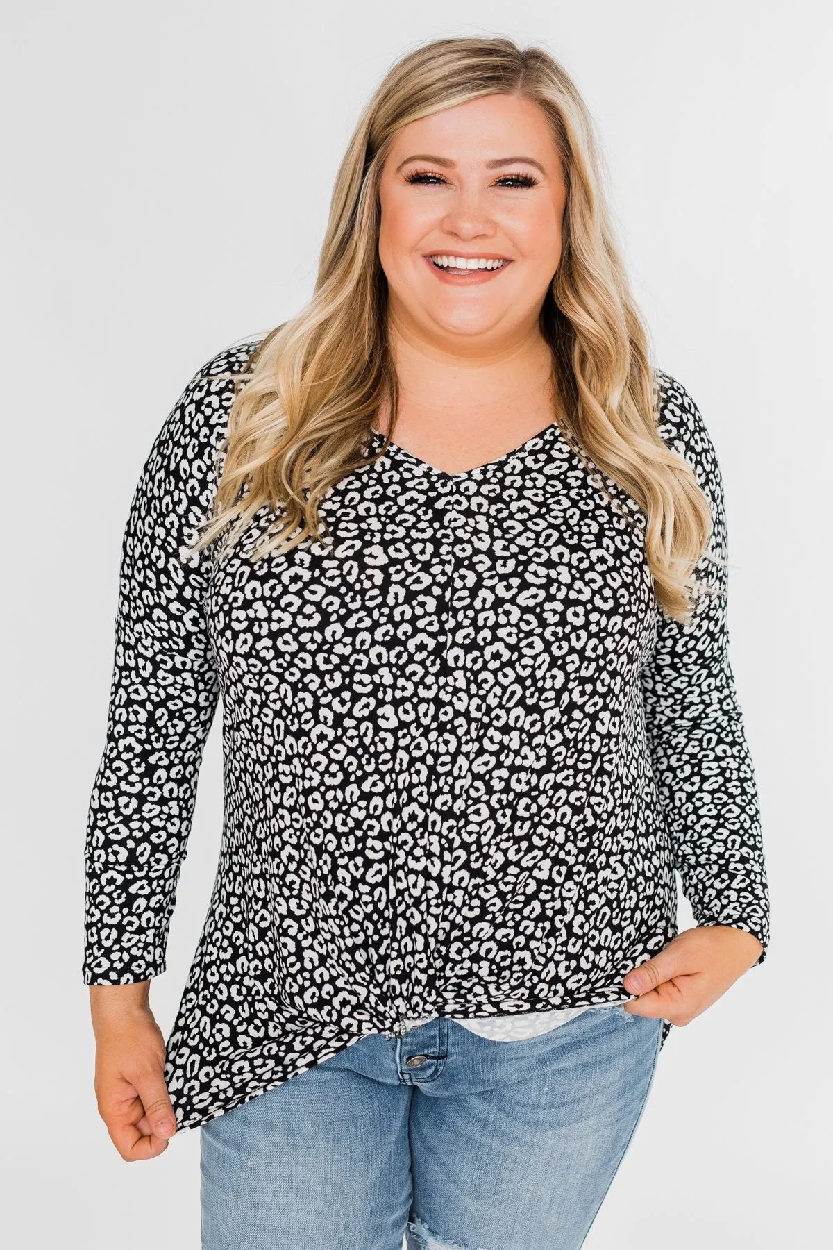 For a Little While Leopard Twist Top- Black