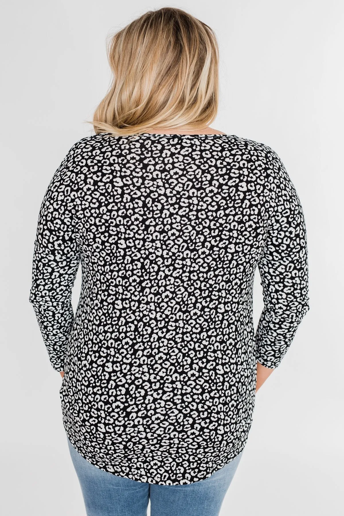 For a Little While Leopard Twist Top- Black